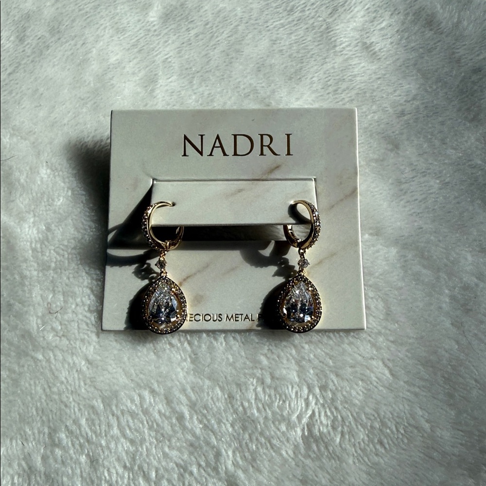 Anthropologie Nadri Gold Teardrop Crystal Dangle Earrings